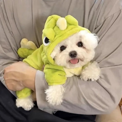 New Small Dinosaur Transforming Dog Clothes Autumn Winter Flannel Warm Teddy Cat Pet Clothes Dog Jumpsuits Rompers