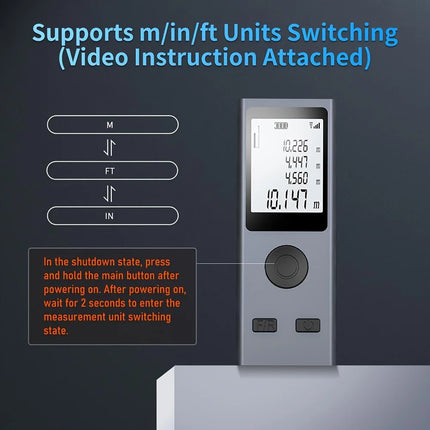 Mini Size Laser Distance Meter with USB Rechargeable Measurement Pythagoras Area Volume Measurement M/FT/IN Unit Swi