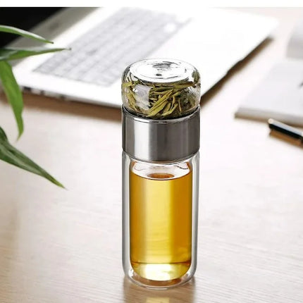 420ML Tea Water Bottle High Borosilicate Glass Double Layer Tea Water Cup Infuser Tumbler Drinkware Water Bottle With Tea Filter