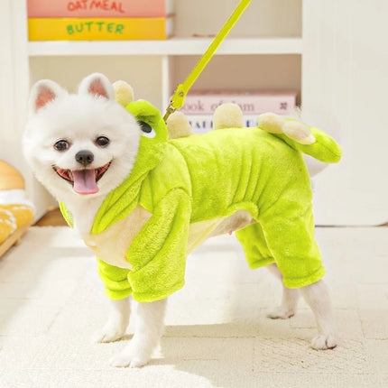 New Small Dinosaur Transforming Dog Clothes Autumn Winter Flannel Warm Teddy Cat Pet Clothes Dog Jumpsuits Rompers