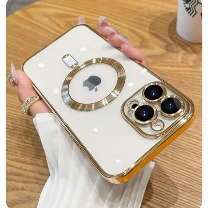 For Magsafe Fashion Plating Lens Protector Case For iPhone 11 12 13 14 15 Pro Max Plus Silicone Wireless Magnetic Charging Cover