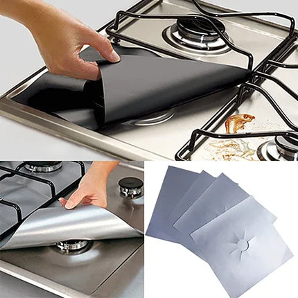 4 Pcs Square Foil Gas Hob Protector Liner Easy Clean Reusable Protection Pad Gas Stove Stovetop Protector Kitchen Accessories