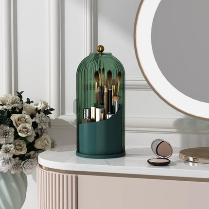 YOOLENS Makeup Brush Holder Organizer with Lid,360 Rotating Clear Dustproof Makeup Brushes Organizer for Vanity Desktop Bathroom