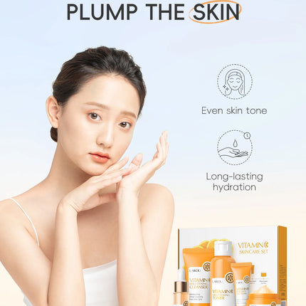 LAIKOU VITAMIN C Skincare Set Brightening 5Pcs Kit Even Skin Tone Smooth Wrinkle Tighten Pores Cleanser Toner Serum Eye Cream