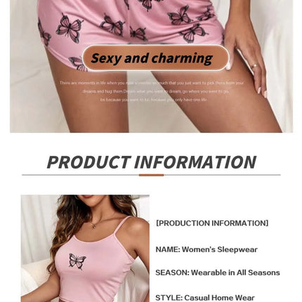 Two Pieces Summer Sexy Pajamas Butterfly Print Cami Pajamas Set Fashion Sexy Home Ladies Underwear Vest Shorts Pijamas